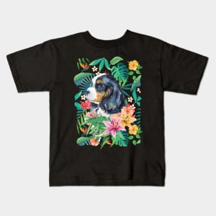 Tropical Tri-color Cavalier King Charles Spaniel Kids T-Shirt